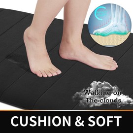 Yimobra Memory Foam Bath Mat Set, Bathroom Rugs for 3 Pieces, Toilet Mats, Soft Comfortable, Water Absorption, Non-Slip, Thick, Machine Washable, Easier to Dry for Floor Mats, Black