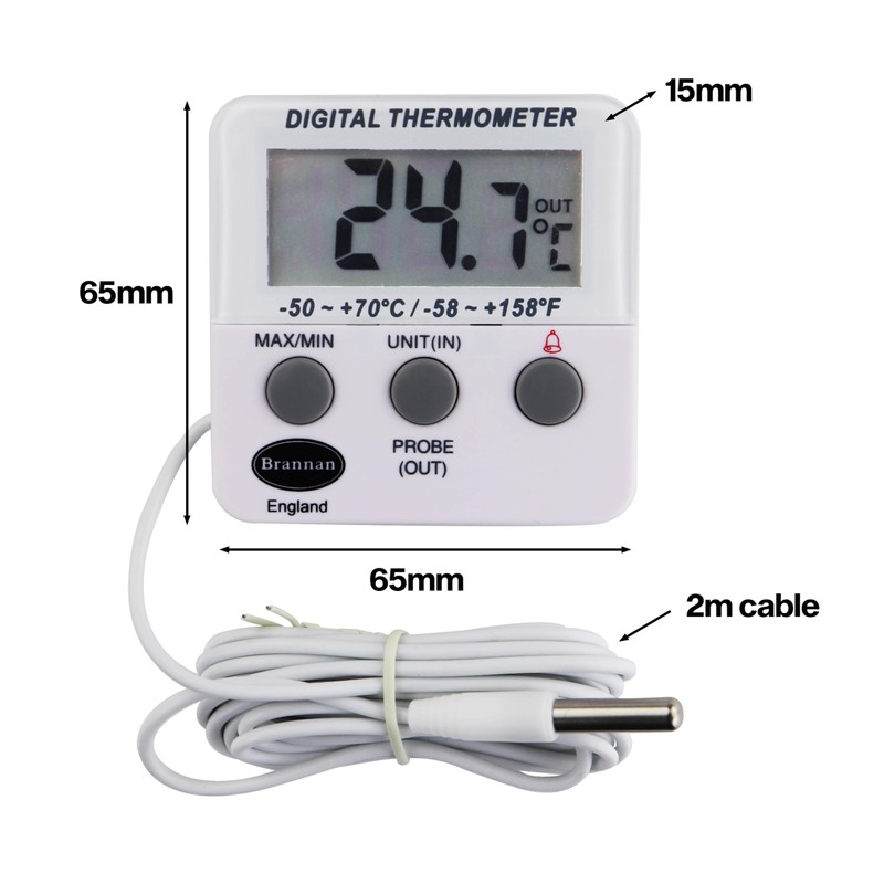 Brannan Refrigerator Thermometer Digital - Fridge and Freezer Alarm Alert