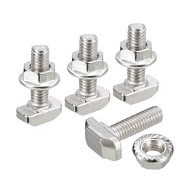 sourcing map M6x20mm T Slot Drop-in Bolt and M6 Hexagon Flange Nut Set, 30 Sets Hammer Head T-Bolt T Shape Stud Sliding Screw for 30 Series Aluminum Profile