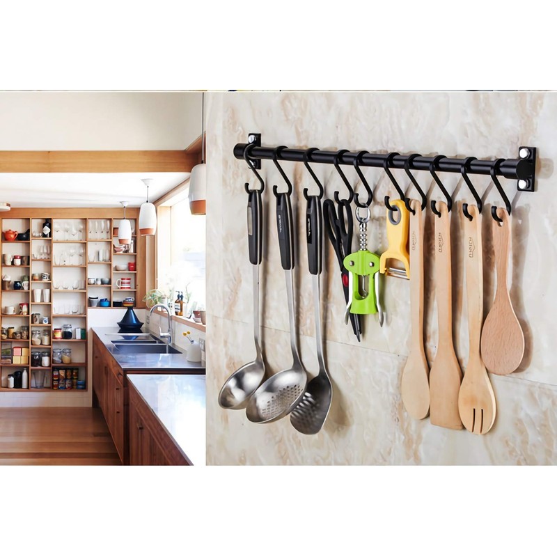 WONMILLE Gourmet Kitchen Utensil Rack with 6 Hooks, Wall Mounted