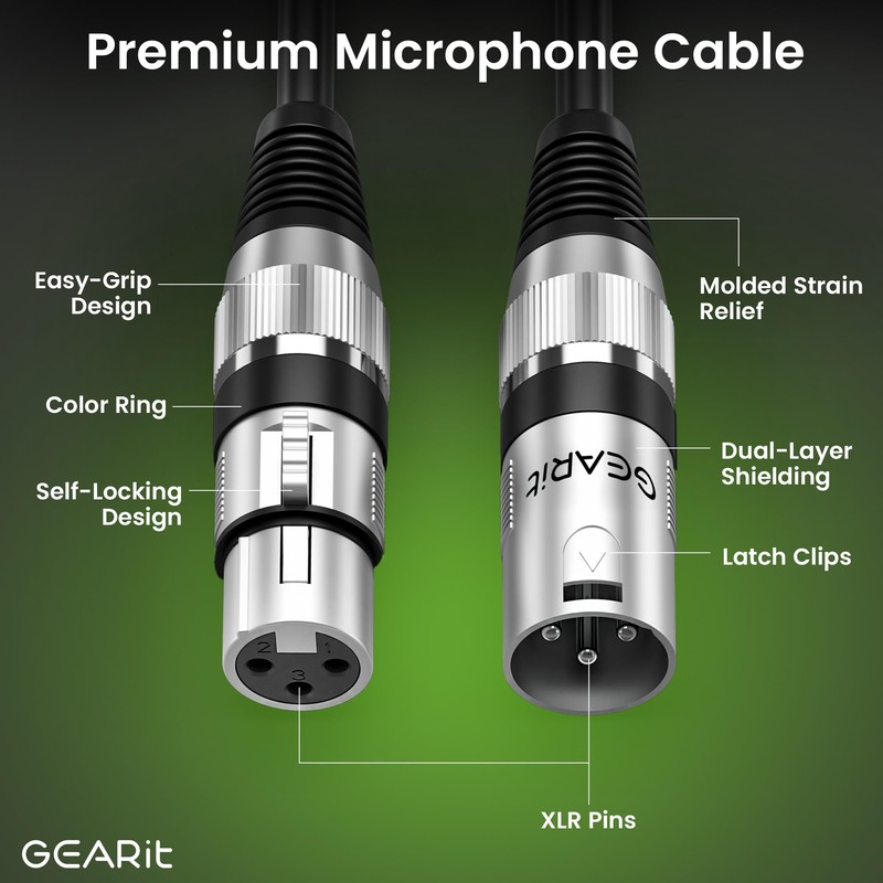 GEARit XLR Male to Female Microphone Cable (6 Feet, 6-Pack)