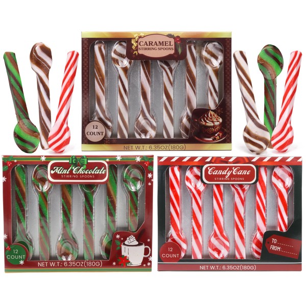 Christmas Candy Spoons Assortment, Peppermint, Caramel, and Mint Chocolate Flavored