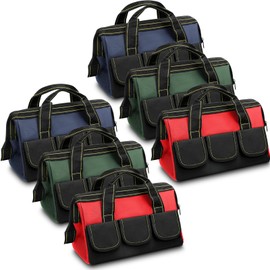 Silkfly 6 Pcs Tool Bag for Men Women Heavy Duty Tool Tote with Waterproof Hard Bottom Multi Pockets Large Mouth Organizer for Various Worker Electrician Carpenter Mechanic(13 Inch,Blue Green Red)