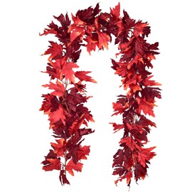 2 Pack Fall Maple Leaf Garland 6ft Artificial Foliage Vine for Home Decor Fireplace Mantle Front Door Thanksgiving Autumn Decoration