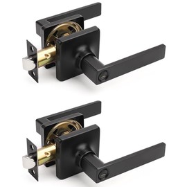 GOBEKOR 2 Pack Interior Door Handle Black Privacy Door Levers Indoor Door Levers Interior Door Handles with Lock Keyless (with Thumb Turn Button) Square Interior Door Handle