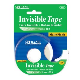 BAZIC InvisibleTape w/Dispenser 3/4" X 1296", Matte Finish Stationery Tapes Rolls, for Arts Craft Photo Gift Wrapping, 1-Pack
