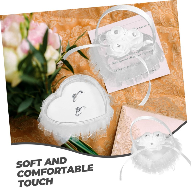 jojofuny 2pcs Lacering Pillow for Ring Display Heart Shape Engagement