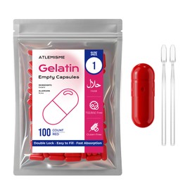 Empty gelatin Capsules Size 1 - (100 Count) Empty Capsules Ideal for DIY Filling - gel Capsules Empty Caps with 2 Filling Spoons for Capsule (Red)