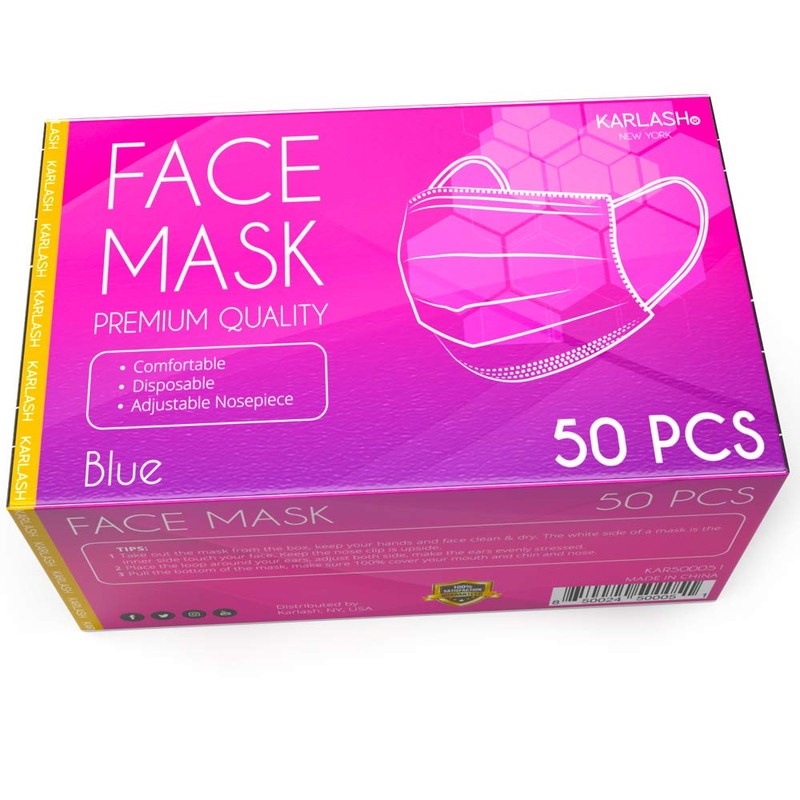 Karlash Disposable Face Mask, Pack of 50 Blue Mask (Pack