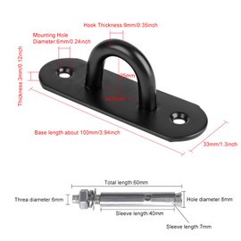 Dairzitv 2 PCS Stainless Steel Heavy Duty Ceiling Hooks with Expansion Bolts, Wall Mount Pad Eye Plate Top Hook Hanging Hardware for Yoga Hammock Sandbag etc (U Shaped Large Hook)