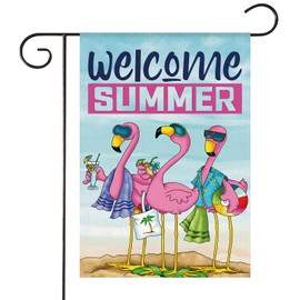 HOMFREEST Summer Flamingo Garden Flag 12x18 Inch Double Sided Burlap Outside Welcome Hello Summer Pink Decor Small Flag Tropical Yard Outdoor Decoration