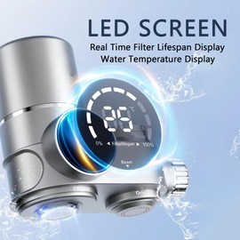 Kobuer Water Filter for Sink Faucet, Upgraded Faucet Mount Water Filtration System with UV Light and Real-Time Filter Life Indicator, Reduces Lead Chlorine, Heavy Metals (Incl. 1 Filter, 13 adaptors)