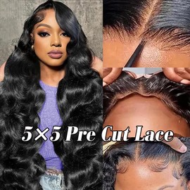 Glueless Wigs Human Hair Pre Plucked Pre Cut 5x5 Lace Closure Body Wave Wigs 180% Density Wear and Go Wavy Wig for Women Beginner Friendly 26 Inch