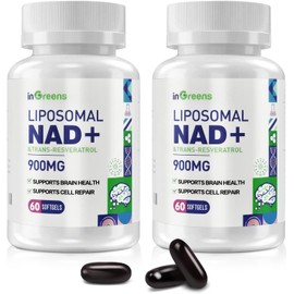 900 mg Liposomal NAD+ Supplement with Trans Resveratrol 300 mg, Replaces NMN, Superior Absorption, True NAD Plus Supplement for DNA Repair and Boost NAD+, Aging Defense, Energy, 120 Softgels, 2 Pack