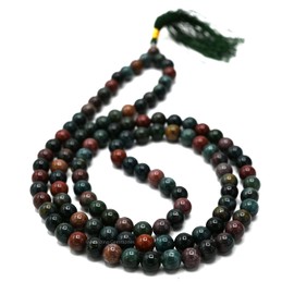 Bloodstone Mala Beads 108 Hand Knotted Prayer Beads - Meditation Beads Mala for Women Men - Natural Gemstones Healing Crystal Mala for Yoga, Prayer, Meditation Japa Mala (Plain)