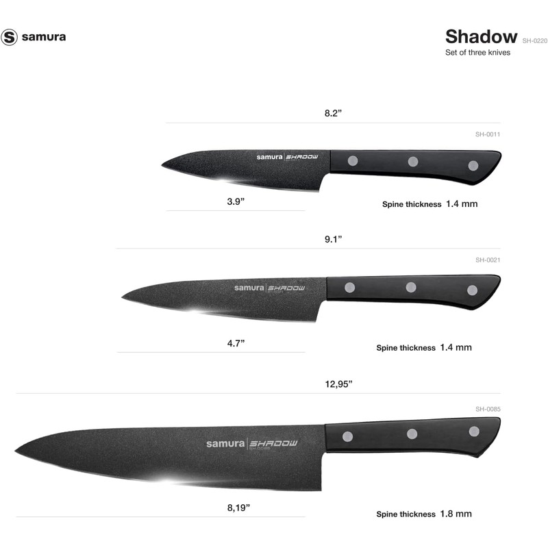 Samura MO-V Stonewash Set of 3 Kitchen Knives - Paring,