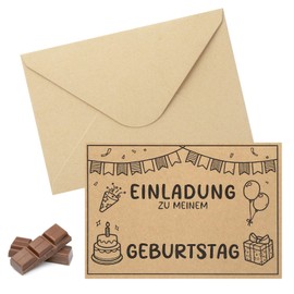 DAWRIS 15 Invitation Cards for Children's Birthday Party Kraft Paper, Birthday Invitations Party Invitations, 10 Envelopes Invitation Birthday Party Boys Girls Children