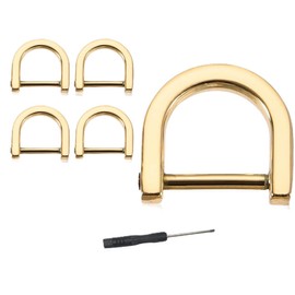 Lhbwhiz Pack of 4 D-rings, zinc alloy U-shape horseshoe screw buckle D-rings, for DIY, luggage, backpack, key ring accessories (light gold, 15 mm), gold