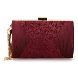 SUIKIHUM Satin Evening Bag Clutch Purse for Women, Chain Tassel Wedding Handbag, Compact Formal Clutch for Party Bride Guest, Red