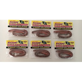 Magnum Bass Stopper Natural weedless bass Fishing Worms 6 Pack Bundle K&E