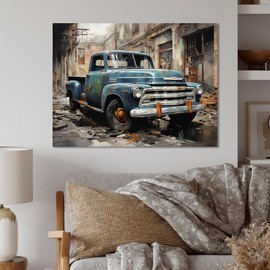 DesignQ pickup truck Metal wall art decor, Pickup Truck Metal wall art, Pickup Truck Industrial gracefulness, Extra large Modern Metal wall art, 40x30 inches
