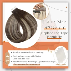 Full Shine Balayage Hair Extensions Real Human Hair Tape ins Color 2 Brown Ombre 60 Blonde Highlight 2 Brown 16Inch Double Sided Tape Extensions Remy 50Gram Seamless Skin Weft 20Pcs for Wedding
