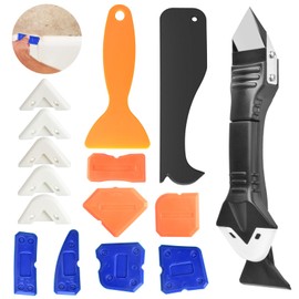 Silicone Caulking Tools Set 9 pcs Caulk Finishing Tool and 3 in 1 Multi-functional Silicone Remover with 5 pcs Replaceable Glue Angle Scraper Grout Scraper for Silicone Sealant Finishing Sealing