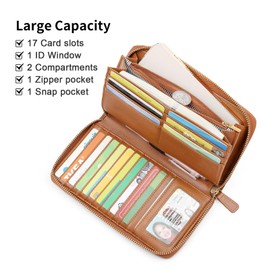 nuoku Rfid Wristlet Wallets for Women, Clutch Purses with Card Slots, Women's Wristlet Handbags, Wrist Strap, Brown