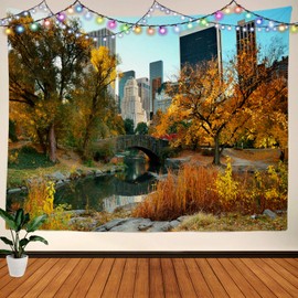 BaoNews Autumn New York City Tapestry, Central Park in New York City Large Wall Hanging Tablecloths Mural Home Decoration Psychedelic Tapestry Bedroom Living Room Dorm 51.2 x 59.1 inches(Garden)