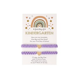 Azusa Sun First Day of School Bracelet for Mom Daughter Son Colorful Braided Adjustable Heart Beaded Matching Bracelets Set Back To School Jewelry（Purple）