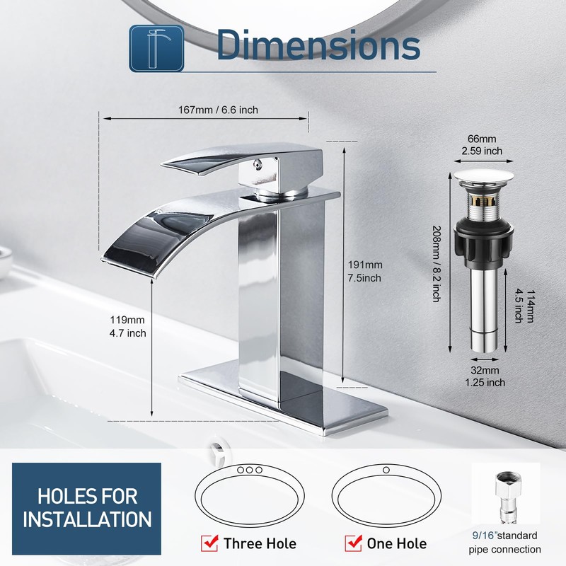 GENBONS Chrome Bathroom Faucet Waterfall Single Handle Bathroom Sink Faucet