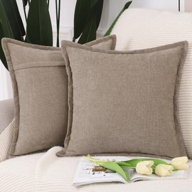 Madizz Set of 2 Fringe Chenille Simple Decorative Cushion Covers Modern Cushion Cover Sofa Cushion Lumbar Cushion for Sofa Bedroom Taupe 40 x 40 cm