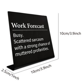 CREATCABIN Work Forecast Office Desk Signs Decor Metal Sign Stainless Steel Table Plaque Sign Gifts for Office Home Bar Cubicle Women Men Boss Coworker Colleague Friends Employees Black 3.9Inch