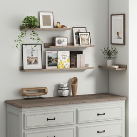 Axeman Picture Ledge Shelf, Floating Shelves 24 Inch Set of 3, Grey Picture Shelf Photo Ledge Shelf Floating Shelves with Lip, Display Shelves for Pictures, Vinyl Records, Nursery Book Shelf - Grey