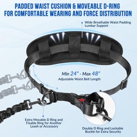 SlowTon Hands Free Dog Leash with Removable Zipper Pouch, Shock Absorbing Bungee Leash, Dual Handle and Reflective Stitches, Wide Padded Adjustable Waist Leash for Dogs Training Running Jogging