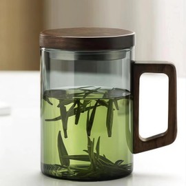 WwwLryct Tea Infuser Mug 400ML/15.5oz，Borosilicate Glass Infusion Mug Dishwasher Safe preferred for birthday gifts (dark green)