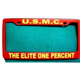 All American License Plate Frame-U.S.M.C./THE ELITE ONE PERCENT-Polished ABS- #3377YR