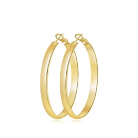 DHZJTSL 5mm Wide Gold Hoop Earrings for Women, 14K Gold Plated Hypoallergenic Big Hoop Large Earrings Lightweight Jewelry for Women-50mm