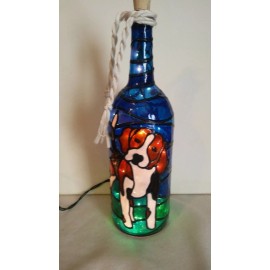Beagle Puppy Bottle Lamp Hand painted Stained Glass Look