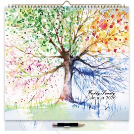 ZXHQ 2026 Family Calendar for UK, Jan–Dec, 6-Column Layout, 30.5 x 32cm, 52 Weeks One Week/Page, Wall Calendar & Family Planner with UK Holidays, Back Pocket, Four-Season Tree