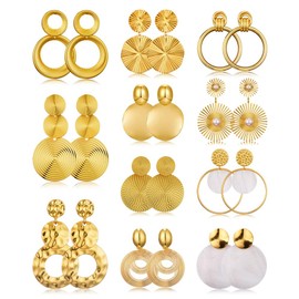 11 Pairs Big Disc Drop Earrings Gold Dangle Earrings Round Hammered Statement Earrings For Women Set