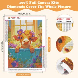 SENQAO Diamond Painting Kits for Adults and Beginners, 5D Cow and Flower Full Drill Diamond Art Kits, DIY Round Full Drill Gem Art and Crafts for Home Wall Decor 12x16inch