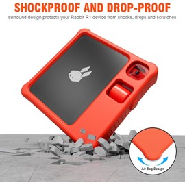 WOFOLiFE Designed for Rabbit R1 Case and 2 Screen Protectors, Silicone Shockproof Protective Case with Cushioning Airbags and Lanyard Hole, Premium HD Screen Protector, 360° Protection, Orange