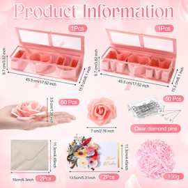Fuyoooo 2 Set Mothers Day Flower Gift Box Empty ''I Love You'' ''MOM'' Letter Shaped Fillable Box 17.52"x6.1"x3.82" with 50 Roses, 50 Bouquet Pins and 2 Greeting Cards for Floral Arrangements(Pink)