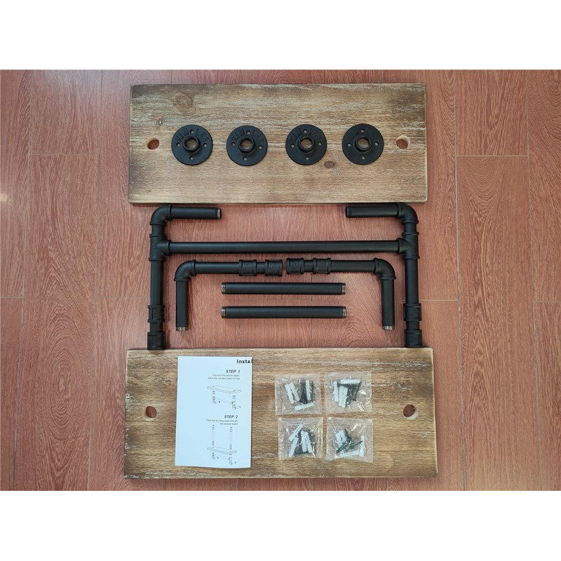 Industrial Pipe Bathroom Shelf,Rustic Wood Wall Mount Shelf with Towel