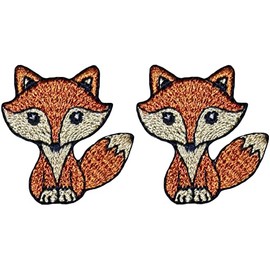 Papapatch Set 2 of Small Mini Tiny Cute Fox Wolf Animal Kids Baby Decal Decorative Costume DIY Clothes Repair Jacket T-Shirt Bags Applique Sew Iron on Embroidered Patches - Brown (FOX-BRW01-MINI2)