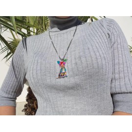 Chihuahua kleiner Hund Kette Halskette Damen Mädchen bunt Emaille Weihnachtsgeschenk (Rosa)