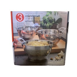 MIU Colander Set w/ Riveted Handles 3Pc Nests Stainless Steel Dishwasher Safe