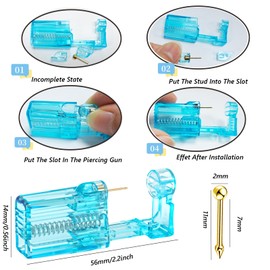 orilace 2 Pack Nose Piercing Kit, Disposable Self Piercing Kit Built-in Nose Stud At Home Piercings Gun Easy Use Crystal Blue Shell Nose Piercer Kit, Plastic, cubic zirconia