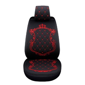Skysep Crown Car Seat Covers, Fully Surrounded Unisex Seat,Winter Leather Seats Car,PU Leather and 3D Breathable Fabric (Black-Red)
